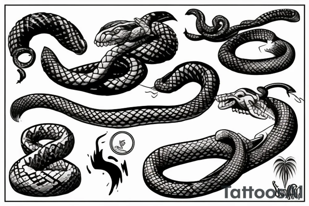 Snake is surfing on wave and drink rum tattoo idea