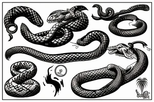 Snake is surfing on wave and drink rum tattoo idea