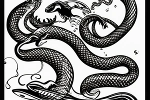 Snake is surfing on wave and drink rum tattoo idea