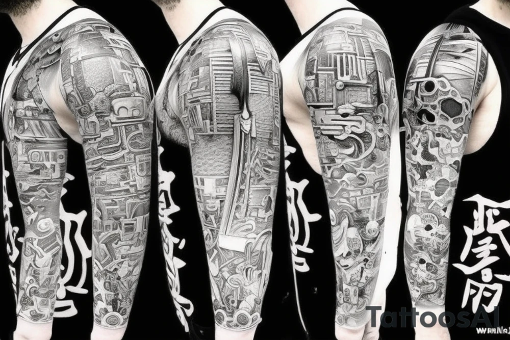 Samurai in cyberpunk setting tattoo idea