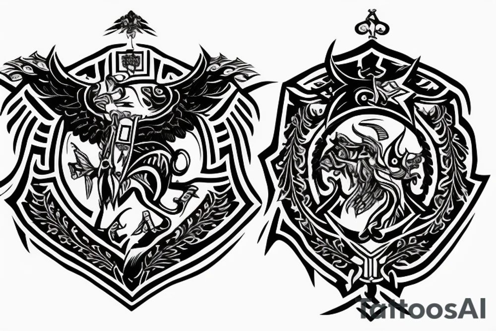 Ukrainian coat of arms in blood with a combat inscription tattoo idea