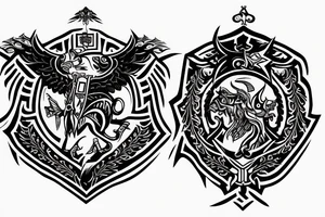 Ukrainian coat of arms in blood with a combat inscription tattoo idea
