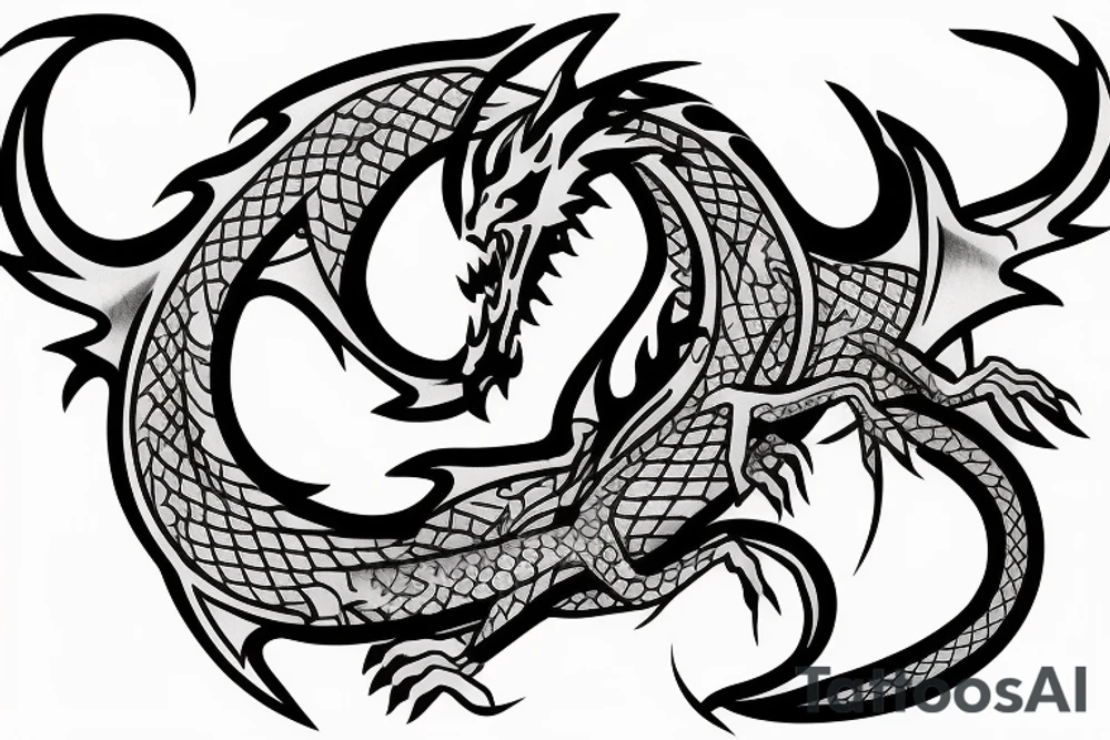 dragon around the katana tattoo idea