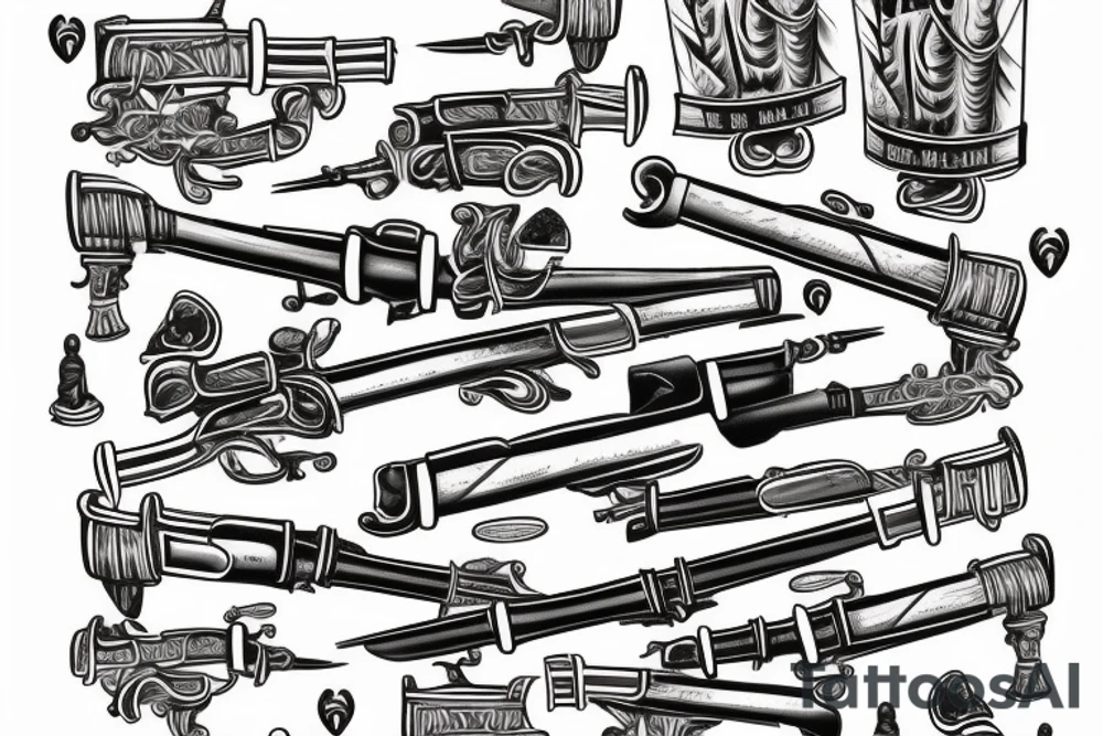 Double-barrelled horizontal shotgun on the crook of the elbow from the inside of the arm tattoo idea