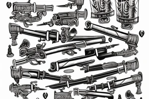 Double-barrelled horizontal shotgun on the crook of the elbow from the inside of the arm tattoo idea