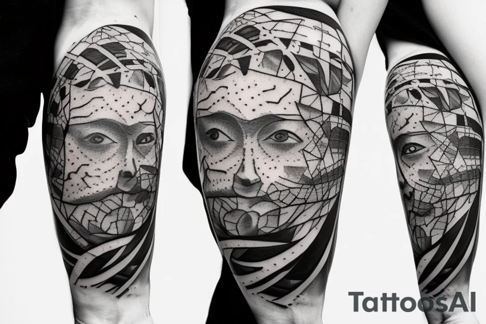 half of the head of David in realism, half in abstract geometry tattoo idea