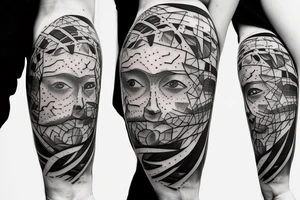 half of the head of David in realism, half in abstract geometry tattoo idea