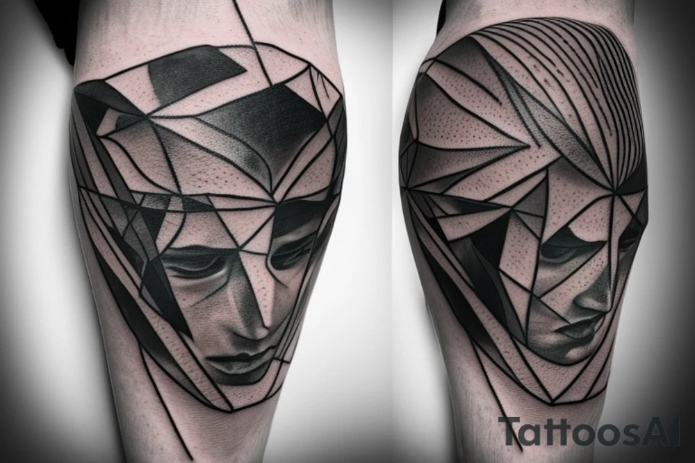 half of the head of David in realism, half in abstract geometry tattoo idea