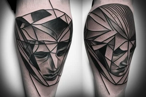 half of the head of David in realism, half in abstract geometry tattoo idea
