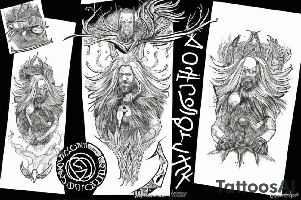 Scandinavian style, Thor, Odin, Iggdrasil tattoo idea