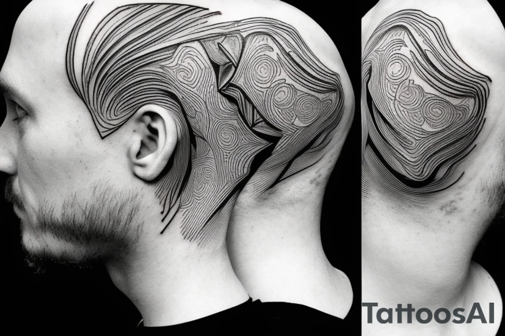 half of the head of David in realism, half in abstract geometry tattoo idea