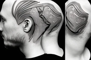 half of the head of David in realism, half in abstract geometry tattoo idea