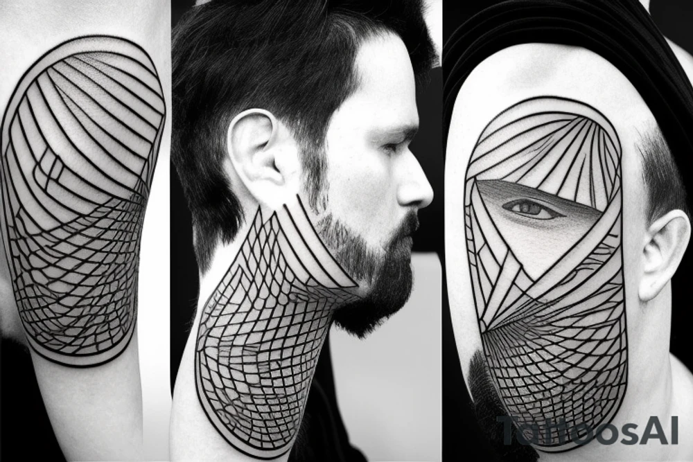 half of the head of David in realism, half in abstract geometry tattoo idea