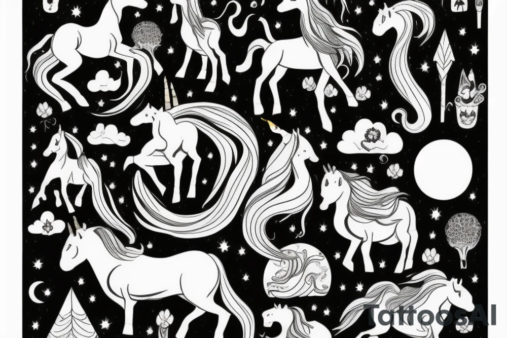unicorn in the night forest tattoo idea