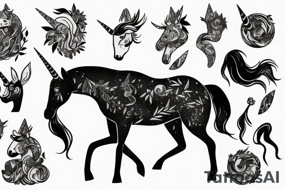 unicorn in the night forest tattoo idea