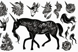 unicorn in the night forest tattoo idea