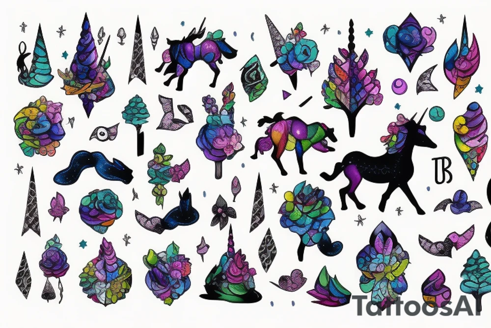 unicorn in the night forest tattoo idea