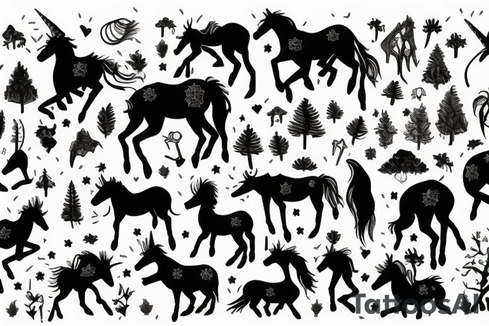 unicorn in the night forest tattoo idea