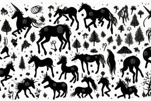 unicorn in the night forest tattoo idea