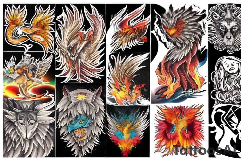 Phoenix and wolf tattoo idea