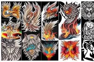 Phoenix and wolf tattoo idea