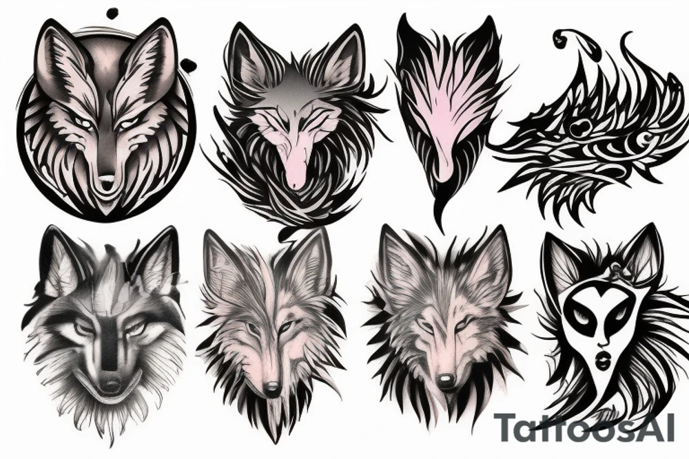 Phoenix and wolf tattoo idea