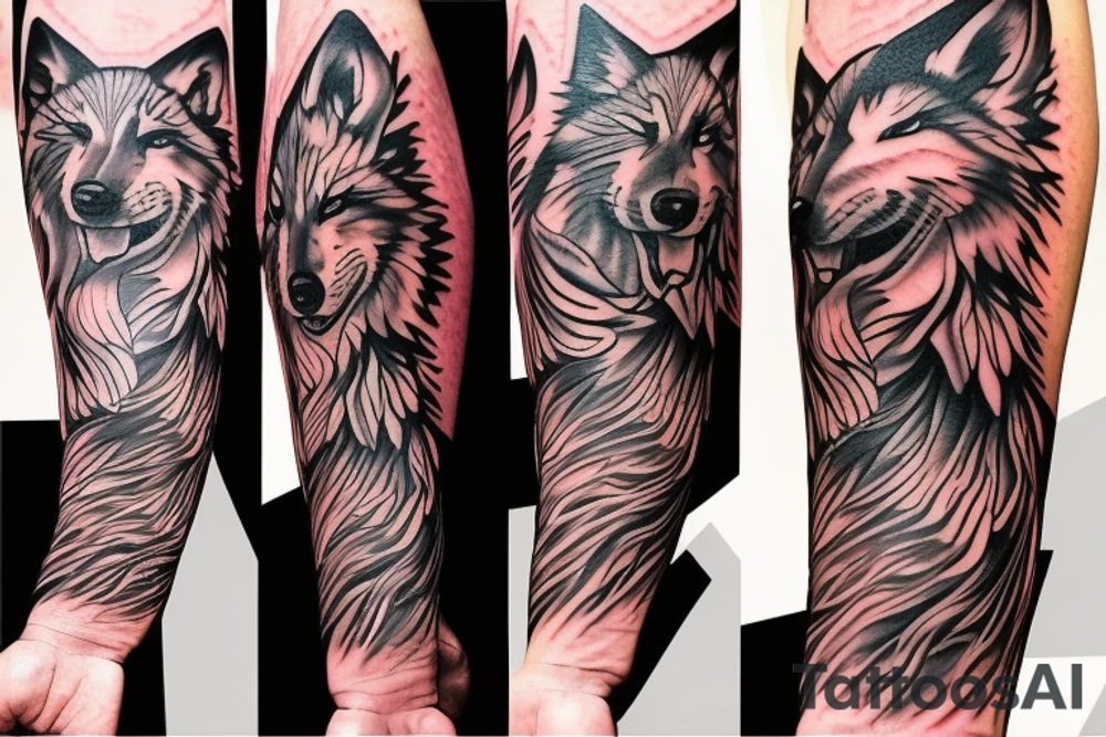 Phoenix and wolf tattoo idea