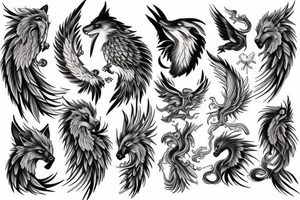 Phoenix and wolf tattoo idea