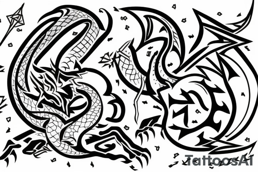 Geometric dragon with chinese flare tattoo idea