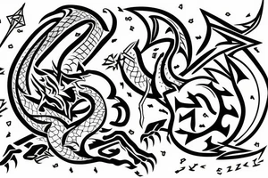 Geometric dragon with chinese flare tattoo idea
