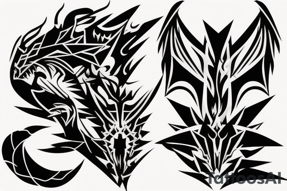 An asymmetrical dragon face tattoo idea