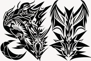 An asymmetrical dragon face tattoo idea
