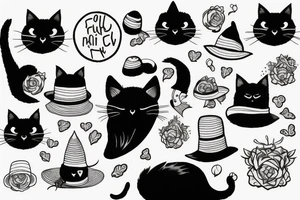 Black cat with a funny hat and sweater tattoo idea