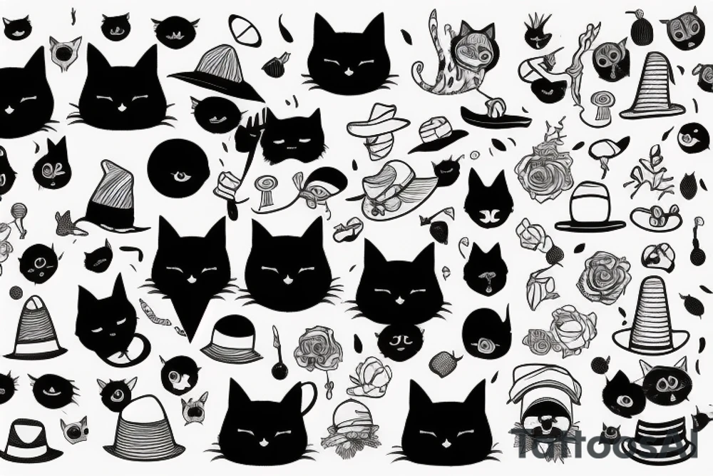 Black cat with a funny hat and sweater tattoo idea