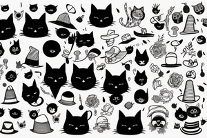 Black cat with a funny hat and sweater tattoo idea