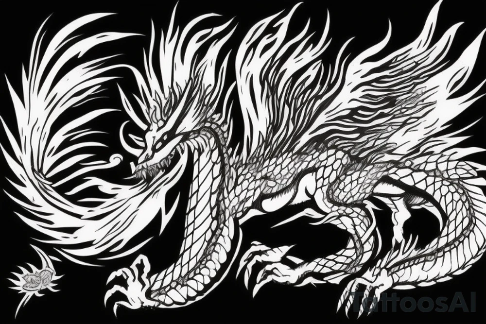 A fierce dragon breathing fire on earth tattoo idea