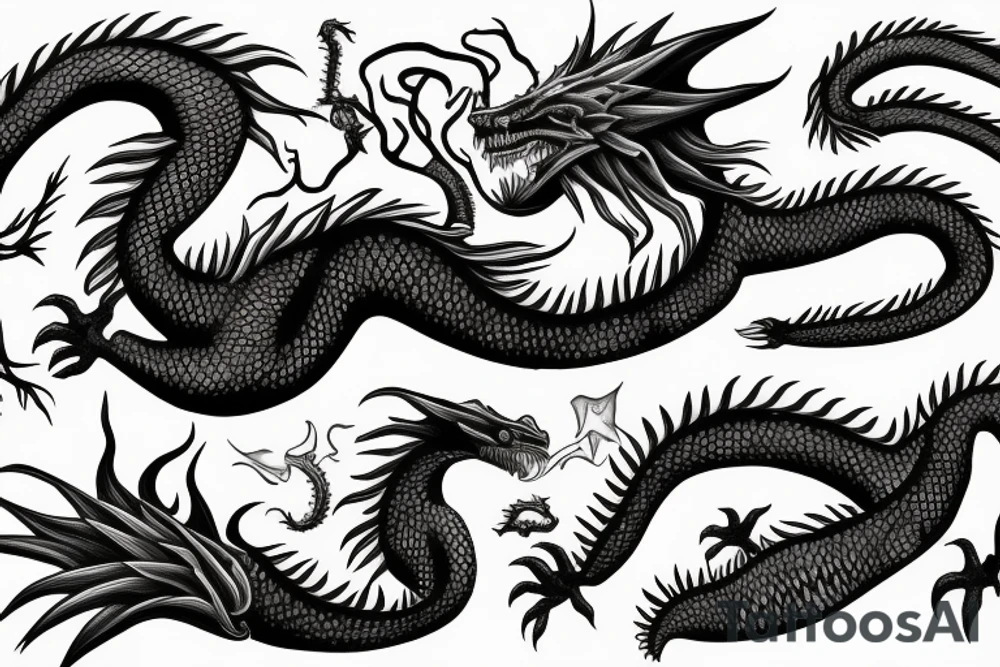 A fierce dragon breathing fire on earth tattoo idea