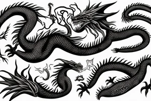 A fierce dragon breathing fire on earth tattoo idea