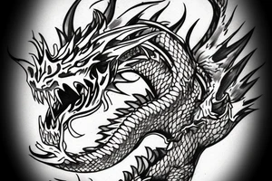 A fierce dragon breathing fire. The dragon's body should be of the same width as it's head tattoo idea