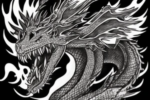 A fierce dragon breathing fire. The dragon's body should be of the same width as it's head tattoo idea