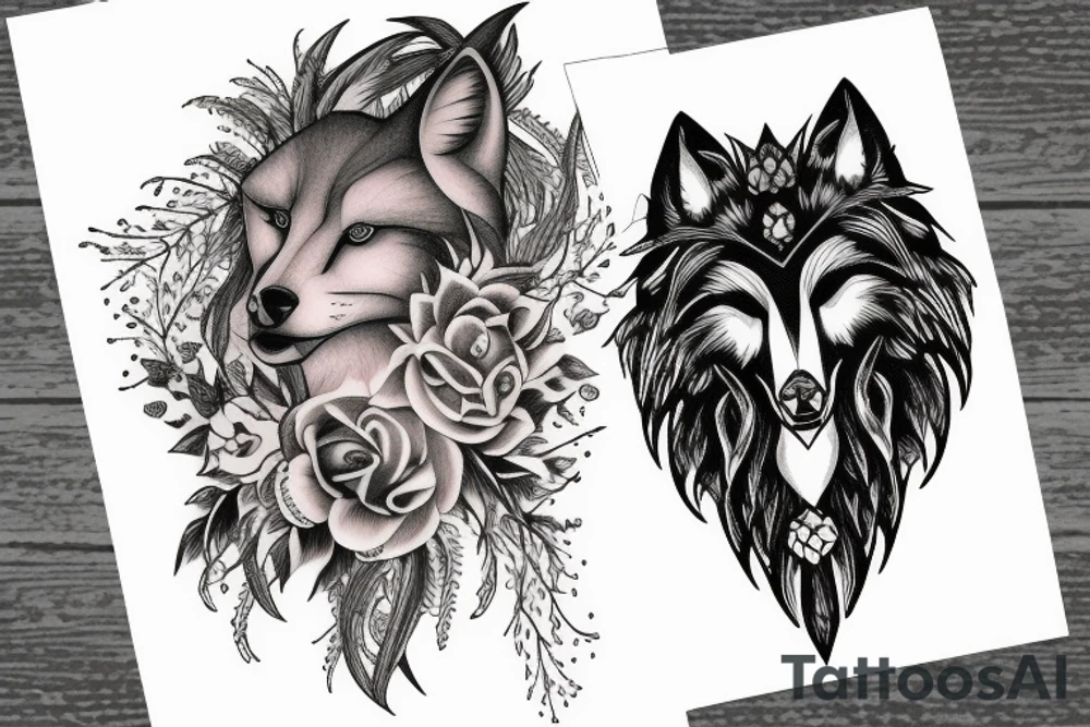 Feminine wolf tattoo idea