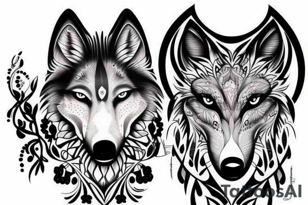 Feminine wolf tattoo idea