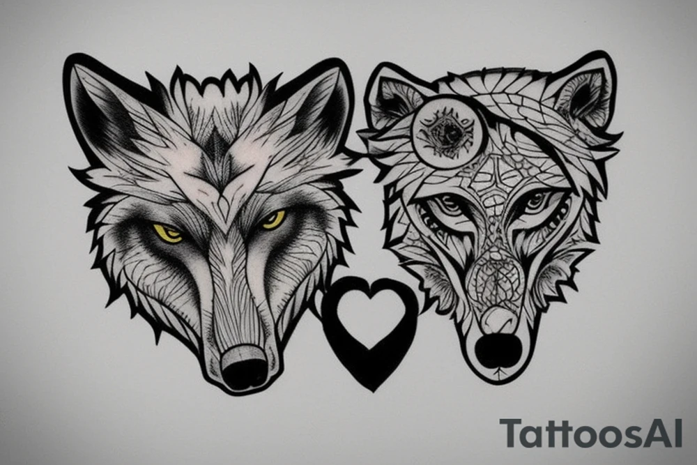 Circle border femine wolf tattoo idea