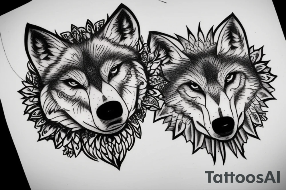 Circle border femine wolf tattoo idea