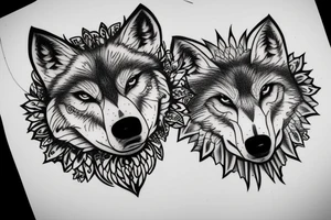 Circle border femine wolf tattoo idea