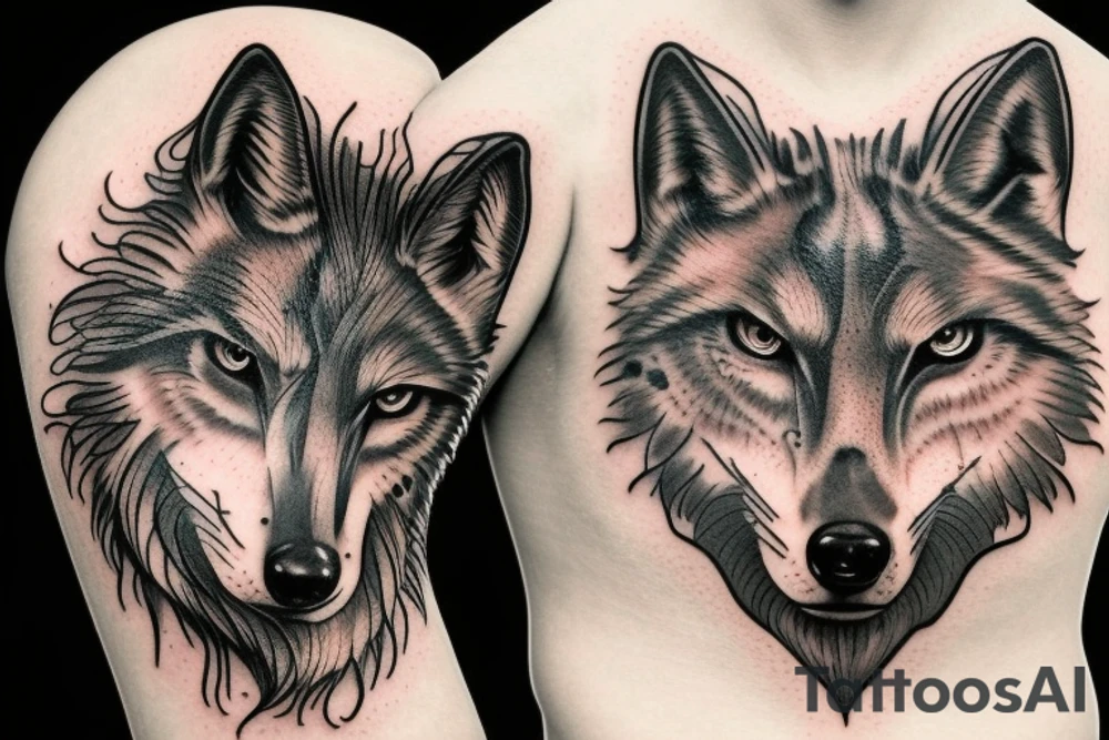 Femine steam punk wolf  heart border tattoo idea
