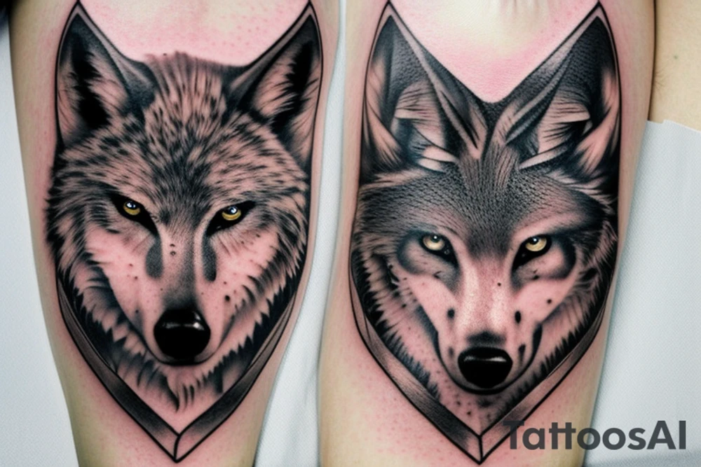 Femine steam punk wolf  heart border tattoo idea