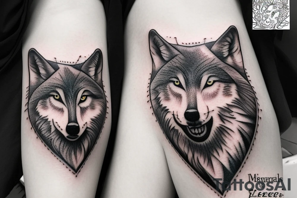 Femine  wolf  heart border tattoo idea