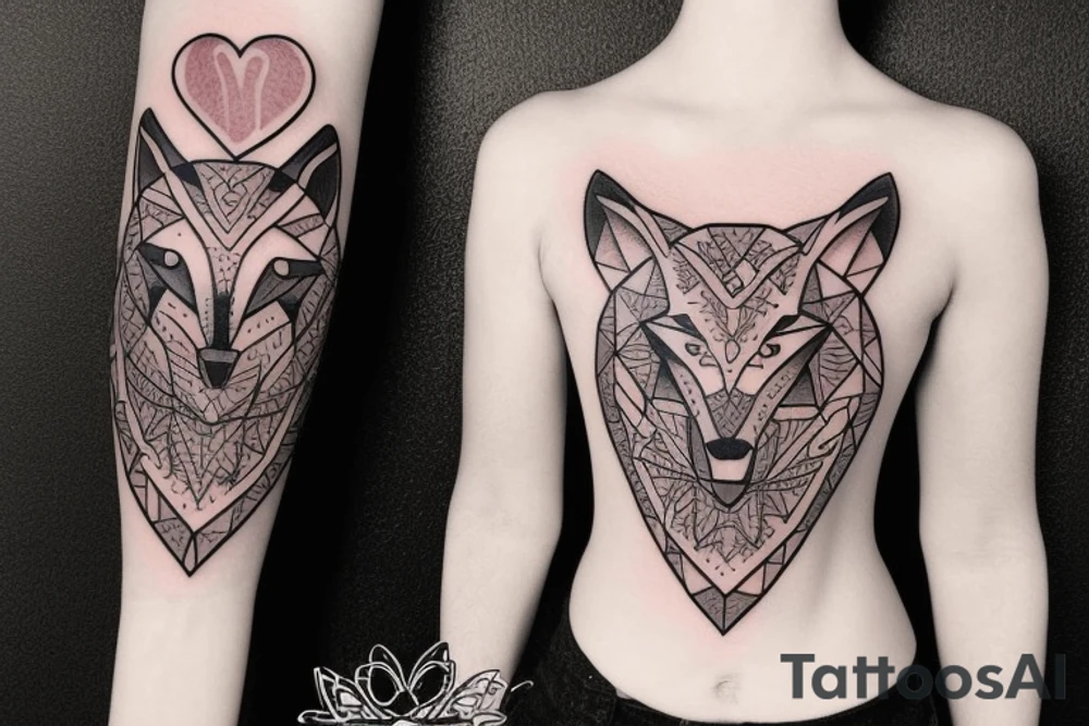 Femine  wolf  heart tattoo idea