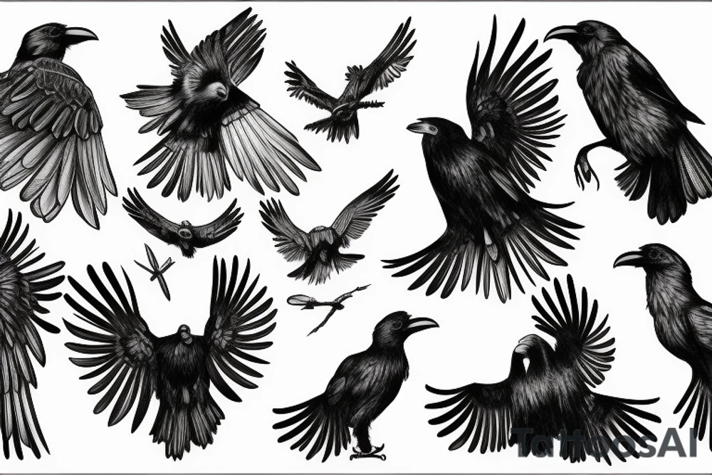 A black raven flapping its wings tattoo idea